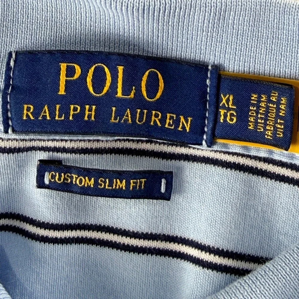 Polo Ralph Lauren Custom Slim Fit Striped Polo Shirt Mens XL Light Blue Pony